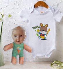 BK Kids Kişiye Özel Fotoğraflı Bebek Yastık ve Bebek Body Zıbın Hediye Seti - Model 14
