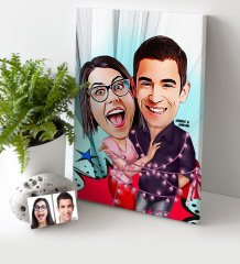 Kişiye Özel Sevgililer Karikatür Kanvas Tablo (30 x 50 cm.) - 2