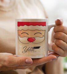 Yılbaşı Hediyesi BK Gift Kişiye Özel Yeni Yıl Tasarımlı Beyaz Kupa Bardak ve El Yapımı Kardan Adam Kokulu Mum Hediye Seti-9, Sevgiliye, Arkadaşa Hediye