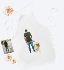 Kişiye Özel Tam Boy Erkek ve Köpek Karikatürlü Beyaz Mutfak Önlüğü-1