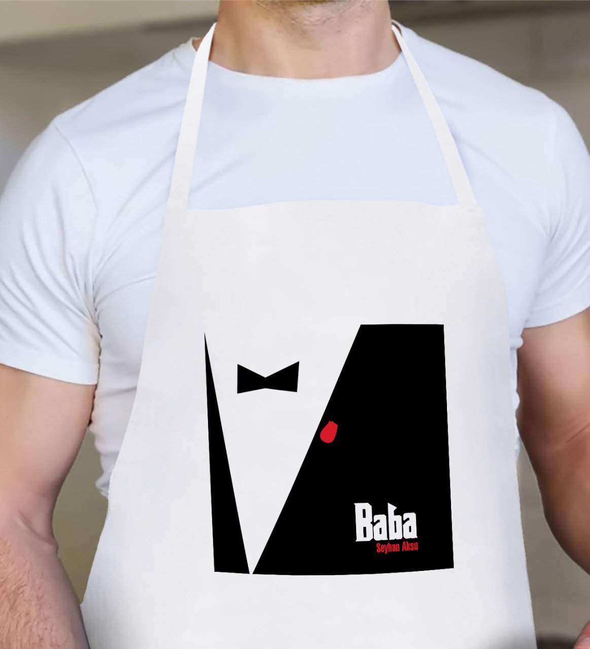 Kişiye Özel Godfather Baba Tasarımlı Beyaz Mutfak Önlüğü-10