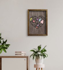 BK Home Kalp Tasarımlı Doğal Masif Ahşap Çerçeveli Tablo 45x65cm-1