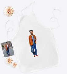 Kişiye Özel Tam Boy Erkek Karikatürlü Beyaz Mutfak Önlüğü-1