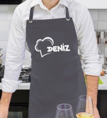BK Gift Kişiye Özel İsimli Chef Tasarımlı Profesyonel Antrasit Mutfak Önlüğü, Aşçı Önlüğü, Şef Önlüğü, Arkadaşa Hediye-2