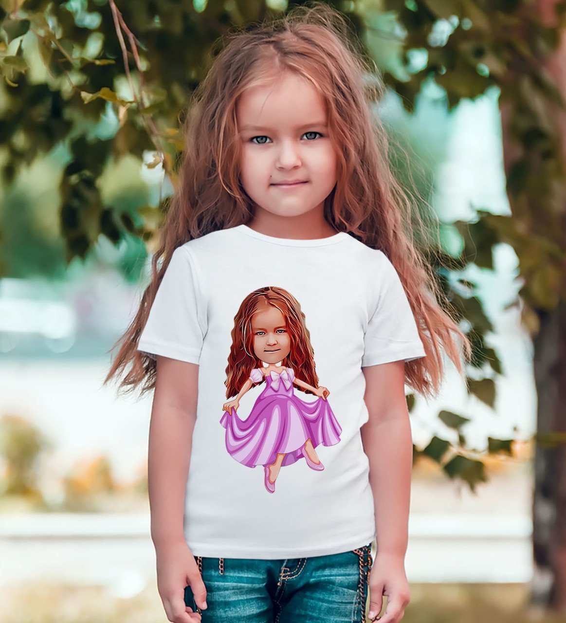 Kişiye Özel Kız Çocuk Prenses Karikatürlü Beyaz T-Shirt-1