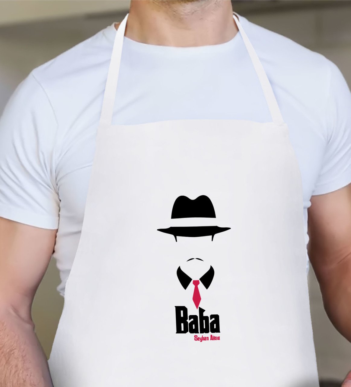 Kişiye Özel Godfather Baba Tasarımlı Beyaz Mutfak Önlüğü-11