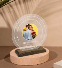 Kişiye Özel Fotoğraflı Spotify Barkodlu Ahşap Standlı Plak