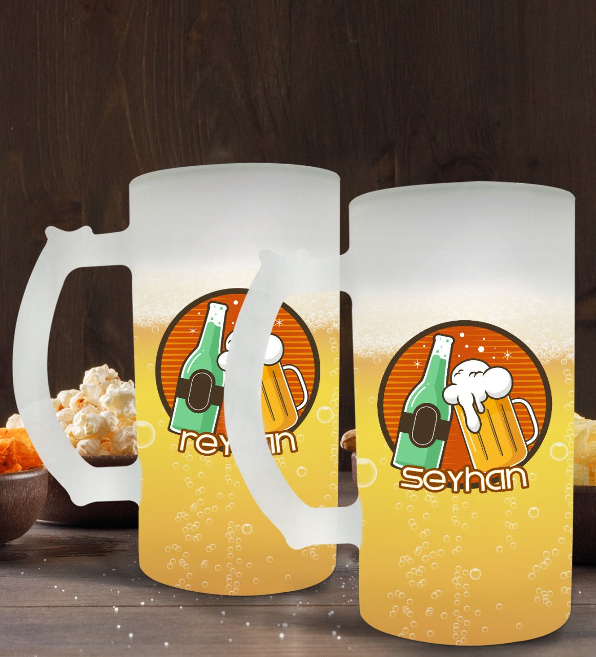 Kişiye Özel İsimli 2’li Buzlu Cam Bira Bardağı 50cl-111