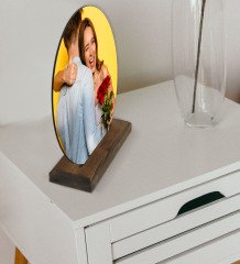 Kişiye Özel Fotoğraflı Yuvarlak Ahşap Biblo