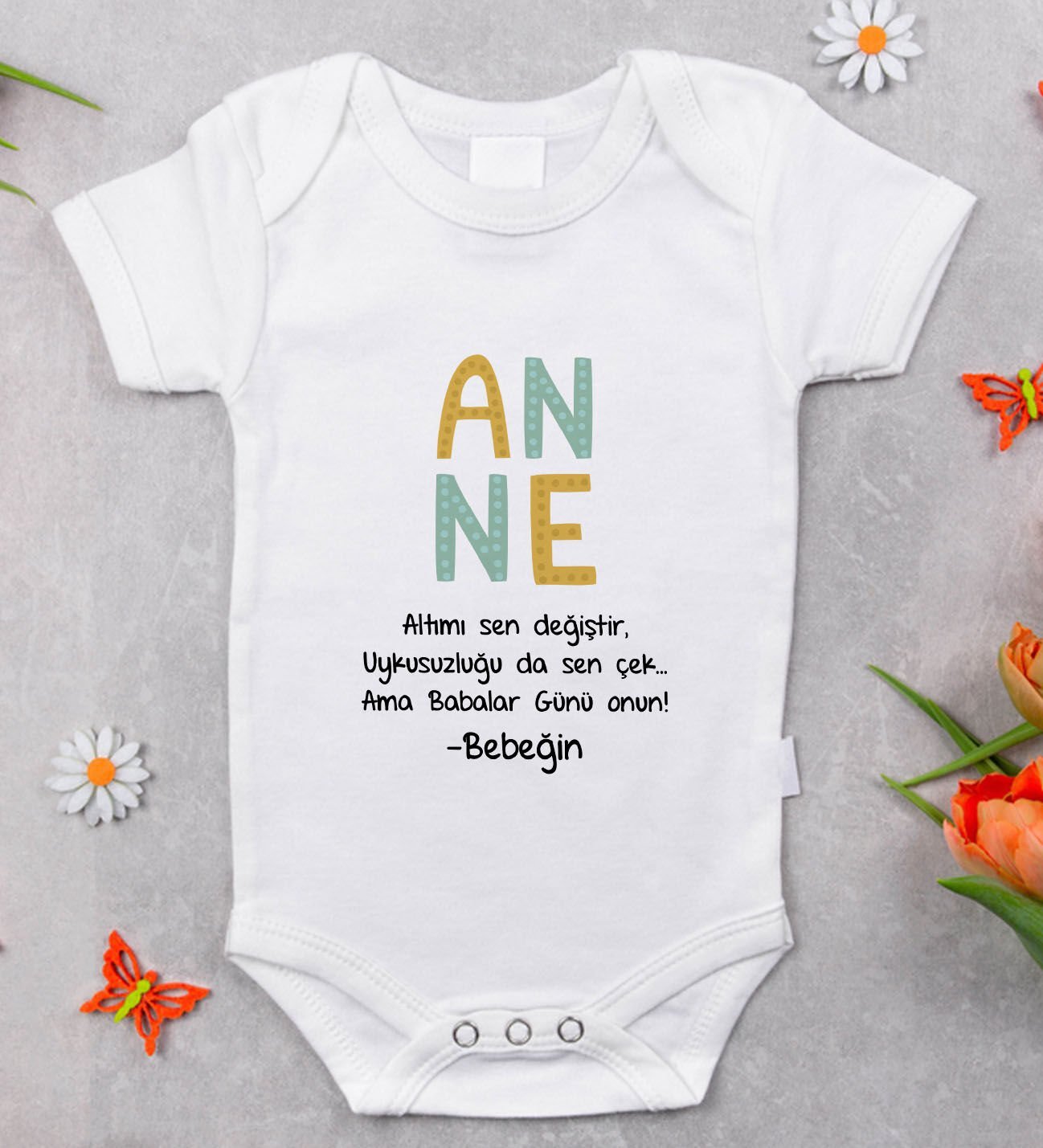 BK Kids İsimli Anne Tasarımlı Bebek Body Zıbın - Model 4, Anneler Günü Hediyesi, Yeni Doğan Hediyesi