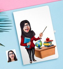 Kişiye Özel Tesettürlü Bayan Öğretmen Karikatürlü Defter-1