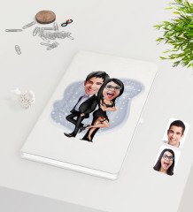 Kişiye Özel Sevgililer Karikatürlü Beyaz Defter-6