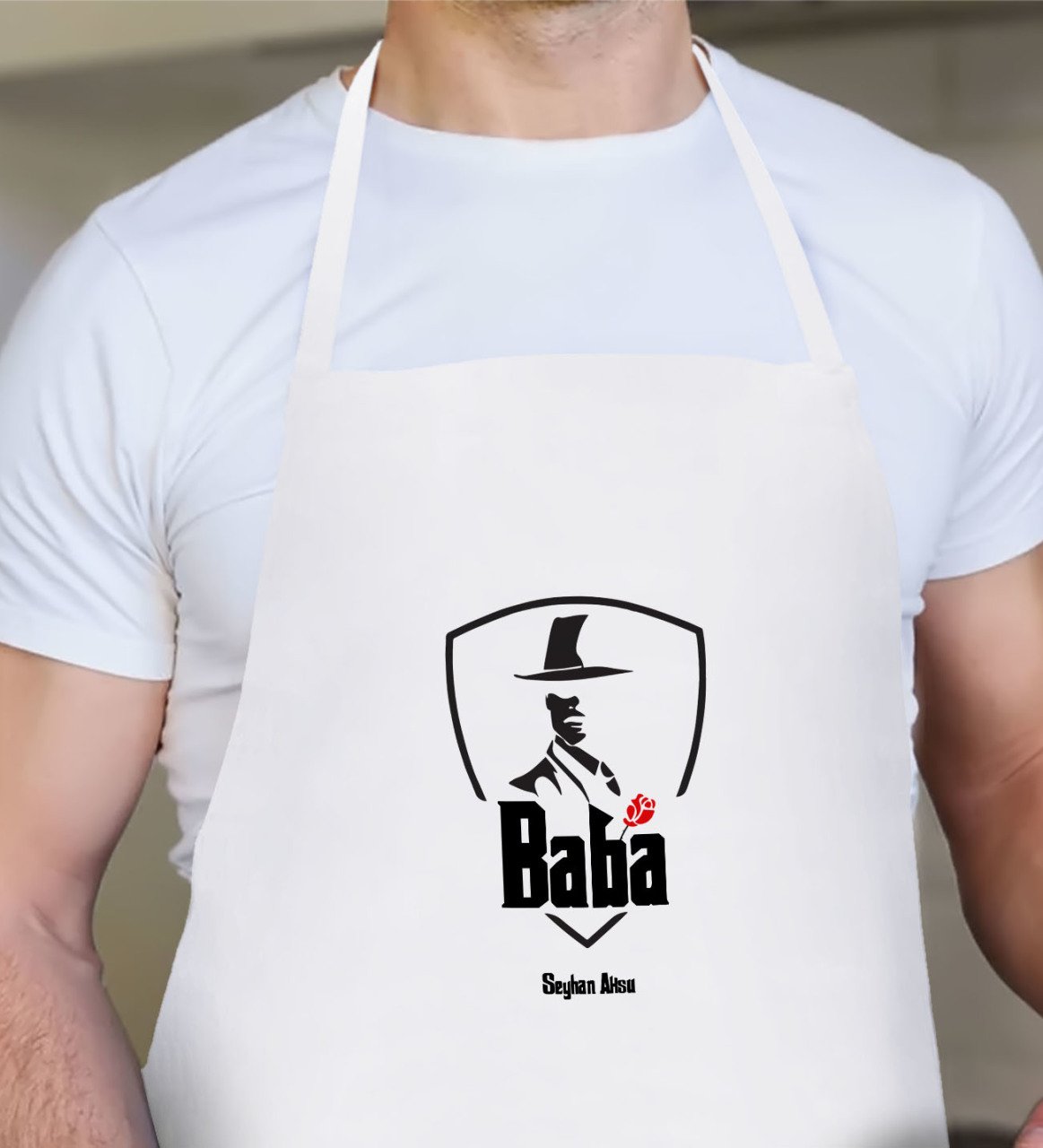 Kişiye Özel Godfather Baba Tasarımlı Beyaz Mutfak Önlüğü-15