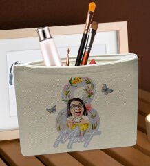 BK Gift Kişiye Özel Karikatürlü Kadınlar Günü Tasarımlı Keten Makyaj Çantası-1, Kadınlar Günü Hediyesi, 8 Mart, Anneye Hediye