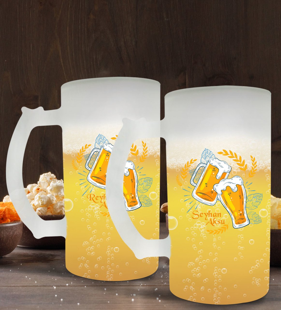 Kişiye Özel İsimli 2’li Buzlu Cam Bira Bardağı 50cl-112