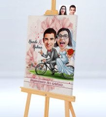 Kişiye Özel Düğünümüze Hoş Geldiniz Şovaleli Karikatür Kanvas Tablo - 2