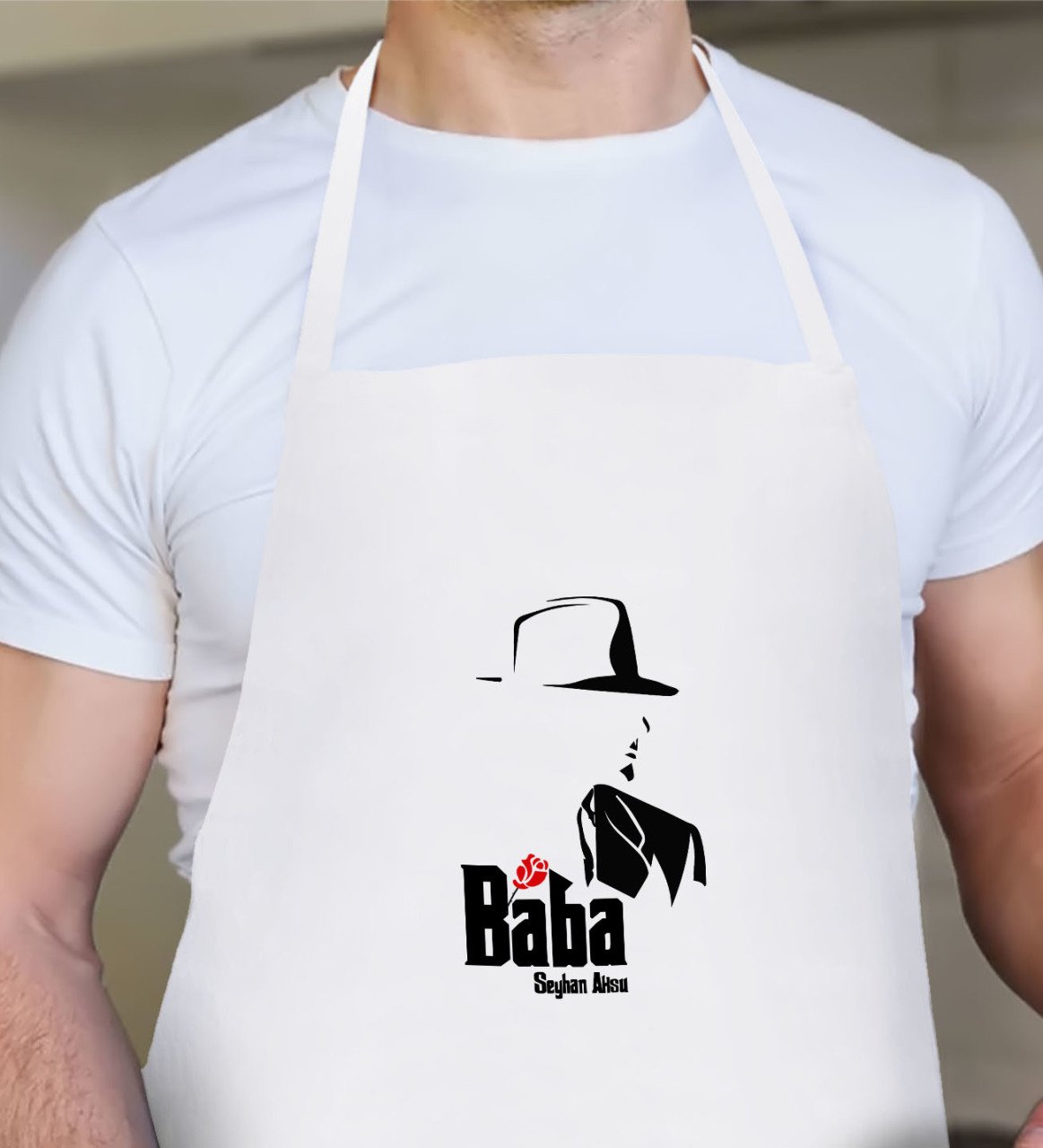 Kişiye Özel Godfather Baba Tasarımlı Beyaz Mutfak Önlüğü-16