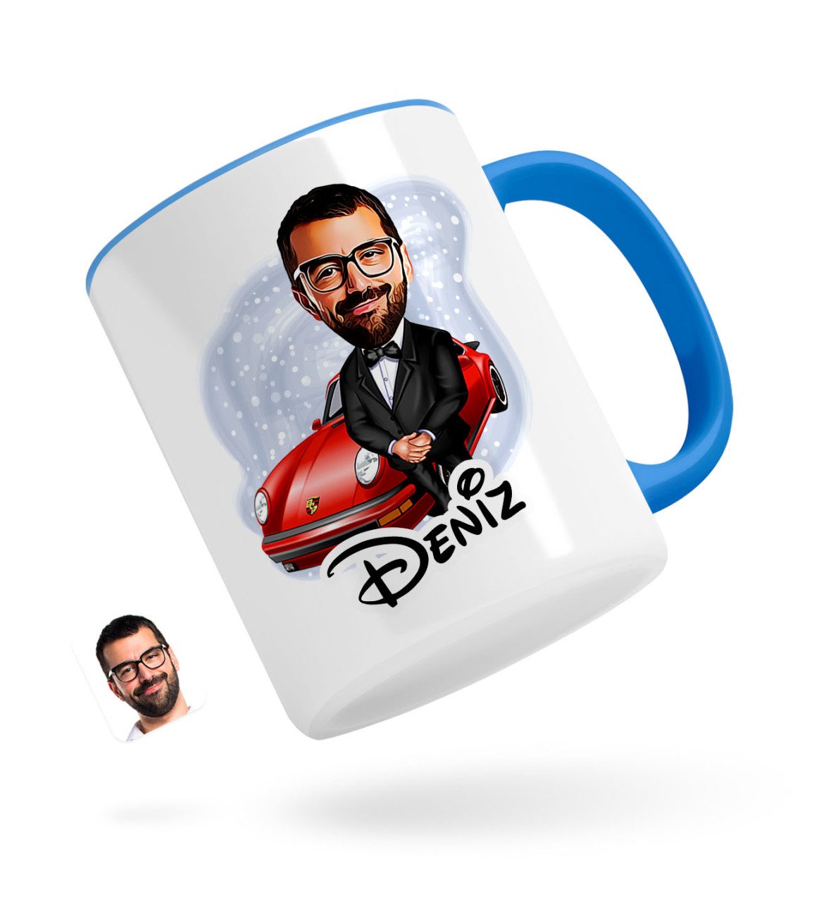 Kişiye Özel Erkek Patron Karikatürlü Mavi Kupa Bardak-1