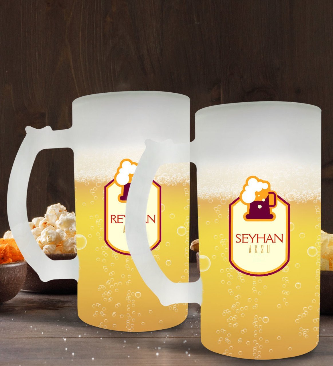 Kişiye Özel İsimli 2’li Buzlu Cam Bira Bardağı 50cl-113