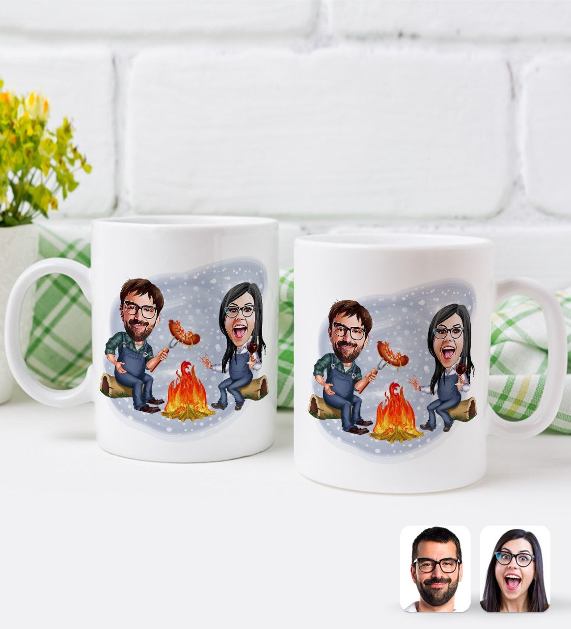 Kişiye Özel Sevgililer Karikatürlü İkili Kupa Bardak-95