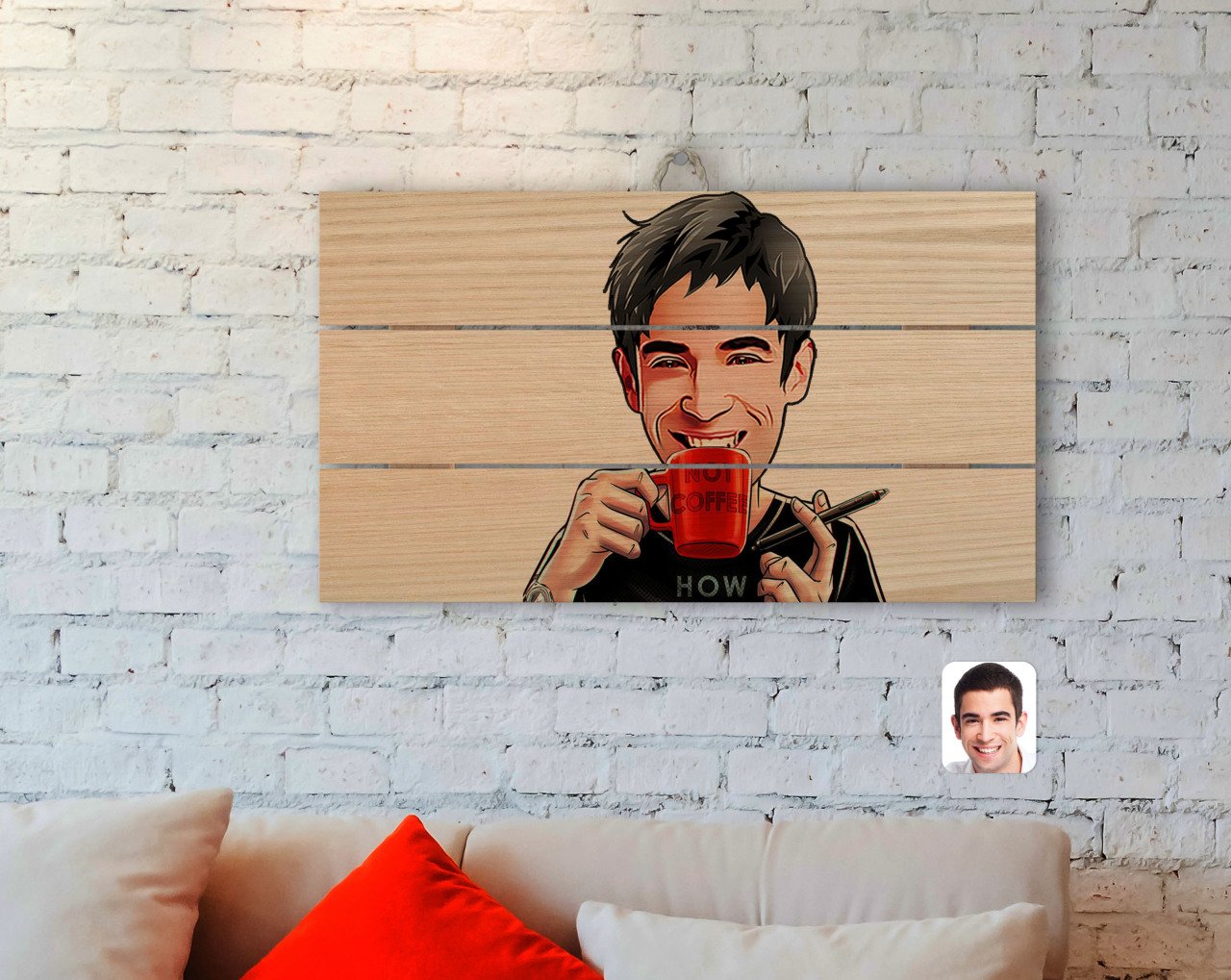 Kişiye Özel Erkek Karikatürlü Otantik Ahşap Palet Tablo-64