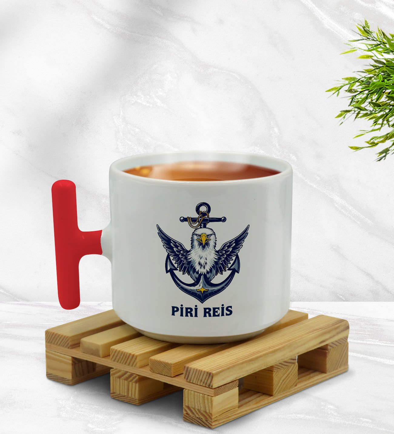 BK Gift Kişiye Özel Tekne Marin ve Denizcilik Tasarımlı Kırmızı T Kulplu Middle Kupa-1, Arkadaşa Hediye