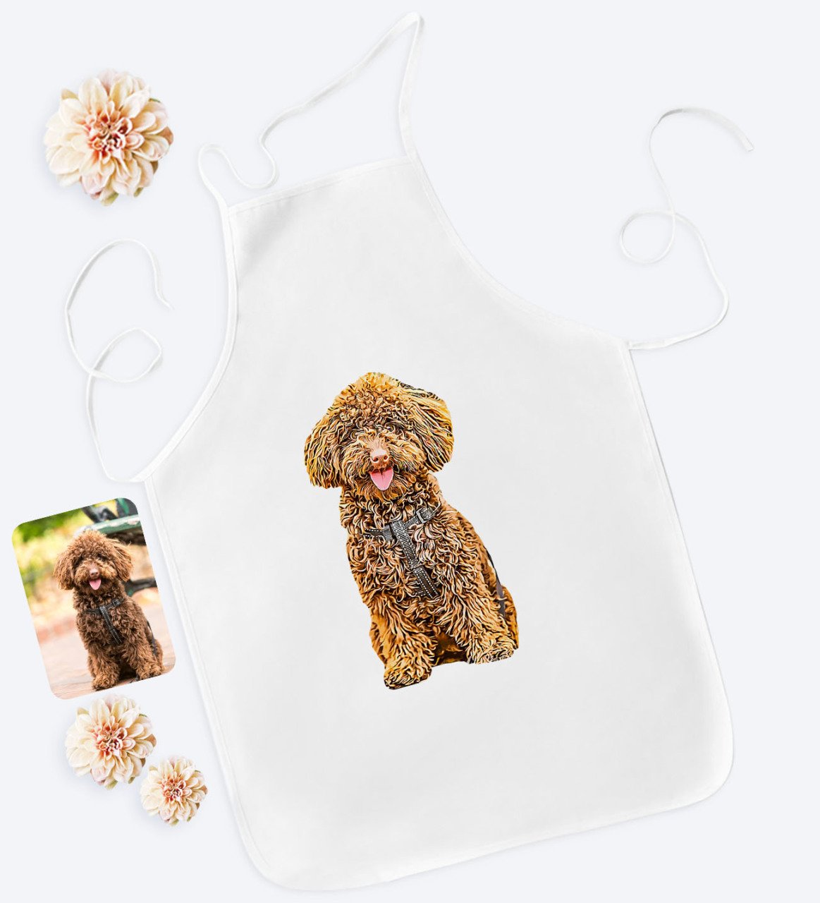 Kişiye Özel Tam Boy Köpek Karikatürlü Beyaz Mutfak Önlüğü-1
