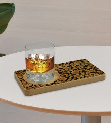 Kişiye Özel Retro Motif Tasarımlı Doğal Ahşap Tabaklı Viski Bardağı Sunum Seti Model 15