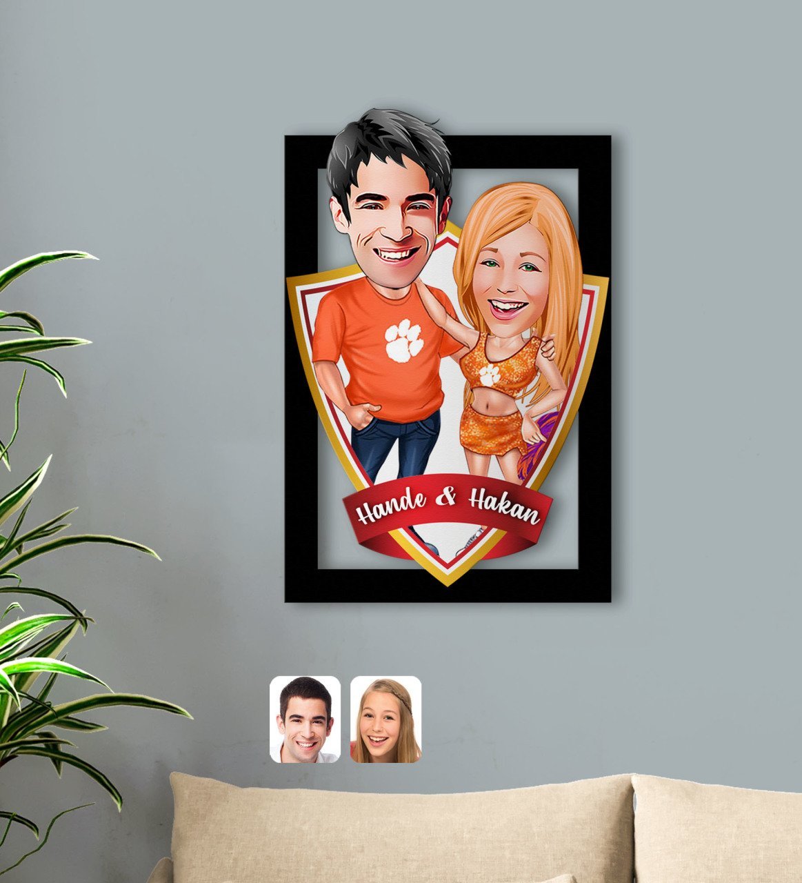 Kişiye Özel İsimli Sevgililer Karikatürlü 3D Ahşap Tablo-54