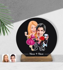 Kişiye Özel Sevgililer Karikatürlü Yuvarlak Ahşap Biblo-9