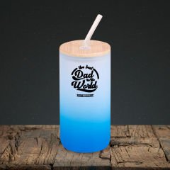 BK Gift İsimli Dad Tasarımlı Mavi Renk Pipetli Buzlu Cam Bardak 600ml - 6, Babaya Hediye, Doğum Günü Hediyesi