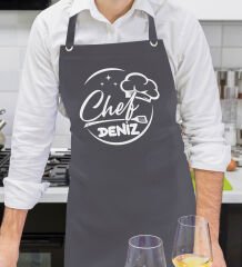 BK Gift Kişiye Özel İsimli Chef Tasarımlı Profesyonel Antrasit Mutfak Önlüğü, Aşçı Önlüğü, Şef Önlüğü, Arkadaşa Hediye-8