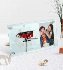 Kişiye Özel Fotoğraflı Kahraman Baba Masaüstü Cam Saat-2