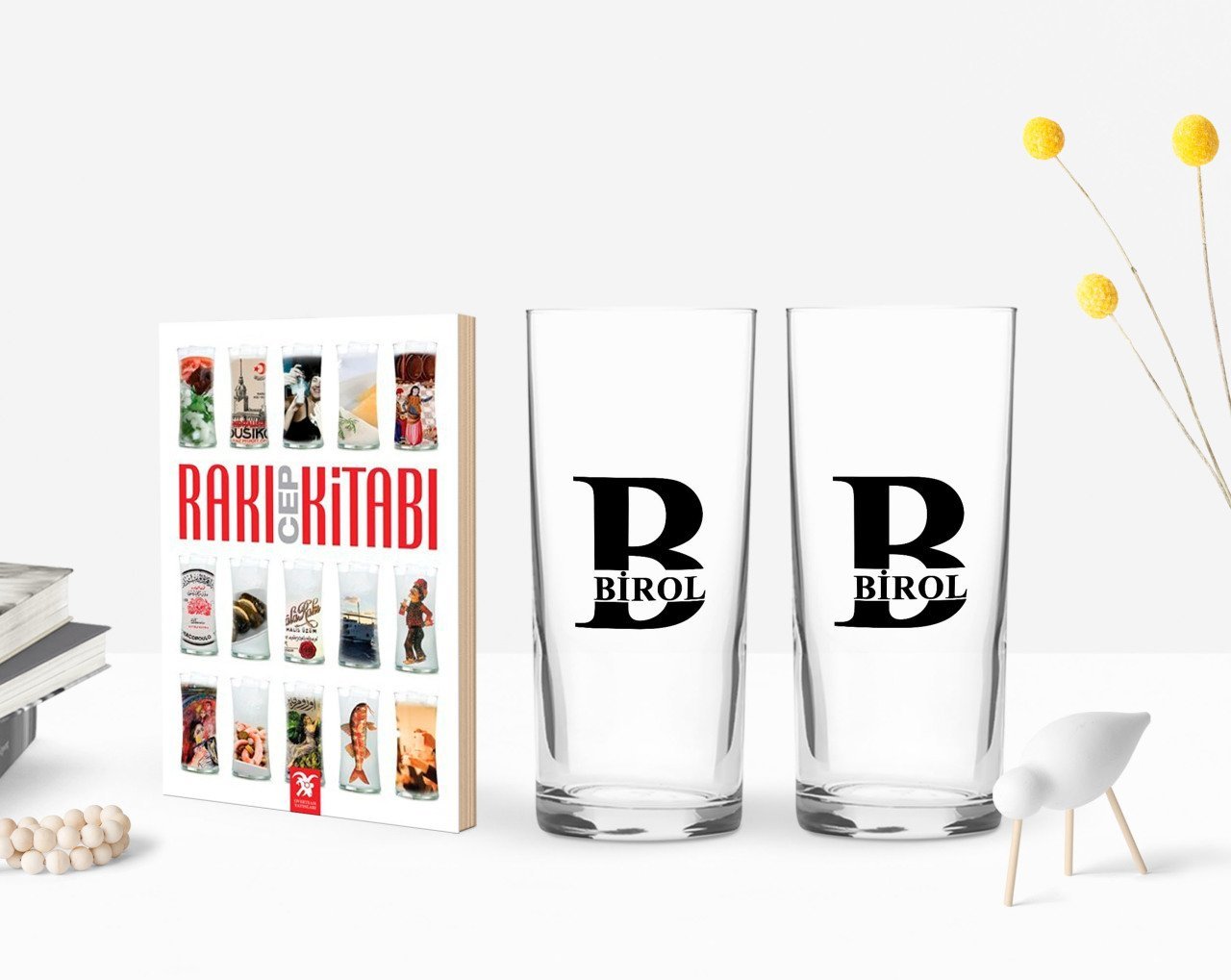 Kişiye Özel Renkli Baskılı İsimli İkili Rakı Bardağı ve Rakı Cep Kitabı Hediye Seti-31