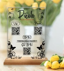 BK Gift Restoran & Cafe & Barlara Özel Ahşap Standlı Pleksi QR Kod Menü, Cafe&Bar için QR kodlu Tabela, QR kodlu Masa Dekoru-21