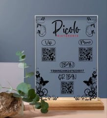 BK Gift Restoran & Cafe & Barlara Özel Ahşap Standlı Pleksi QR Kod Menü, Cafe&Bar için QR kodlu Tabela, QR kodlu Masa Dekoru-21