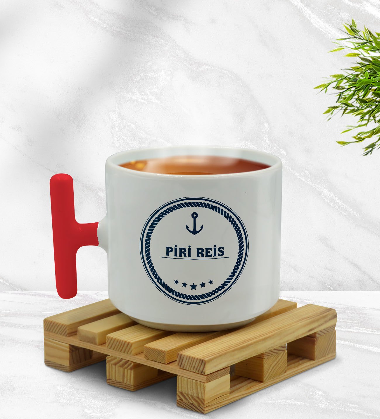 BK Gift Kişiye Özel Tekne Marin ve Denizcilik Tasarımlı Kırmızı T Kulplu Middle Kupa-3, Arkadaşa Hediye