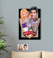 Kişiye Özel İsimli Sevgililer Karikatürlü 3D Ahşap Tablo-56
