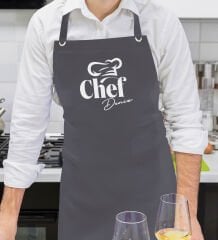 BK Gift Kişiye Özel İsimli Chef Tasarımlı Profesyonel Antrasit Mutfak Önlüğü, Aşçı Önlüğü, Şef Önlüğü, Arkadaşa Hediye-9