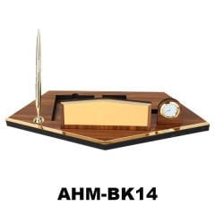 Ahşap Masa İsimliği - Tek Kalemli Geçme Saatli