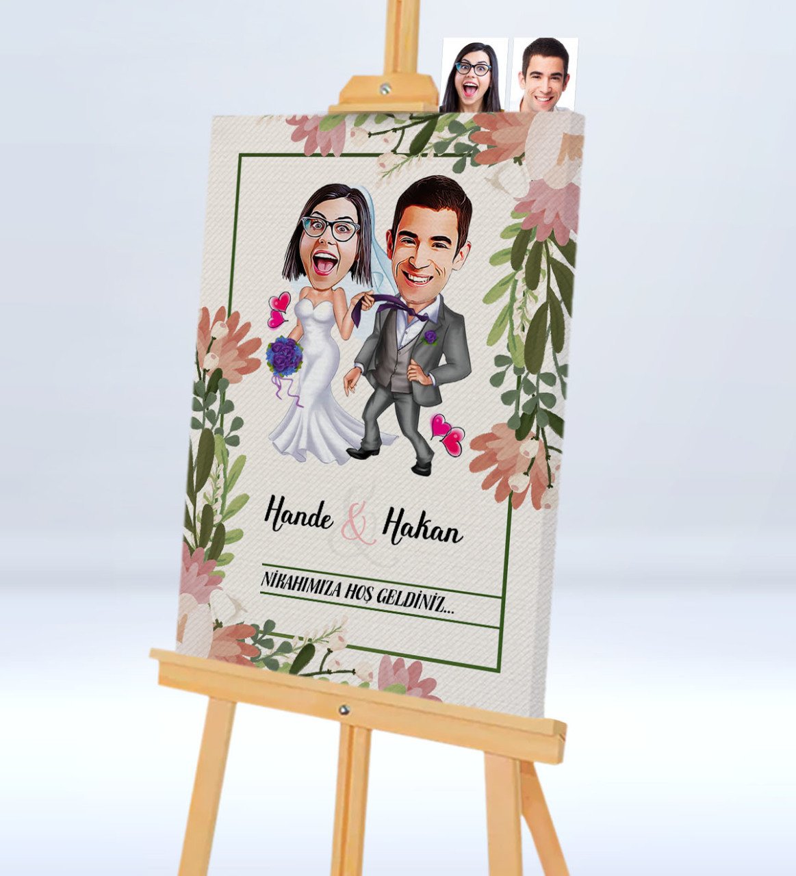 Kişiye Özel Nikahımıza Hoş Geldiniz Şovaleli Karikatür Kanvas Tablo - 3