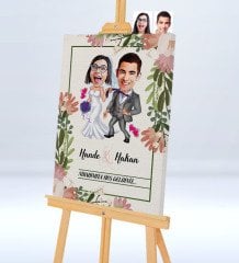 Kişiye Özel Nikahımıza Hoş Geldiniz Şovaleli Karikatür Kanvas Tablo - 3