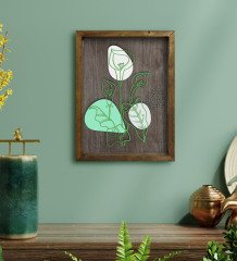 BK Home Minimal Çiçekler Tasarımlı Doğal Masif Ahşap Çerçeveli Tablo 45x65cm-1