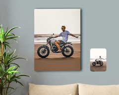 Kişiye Özel Tam Boy Motosikletli Adam Karikatürlü Kanvas Tablo 50x70cm-1