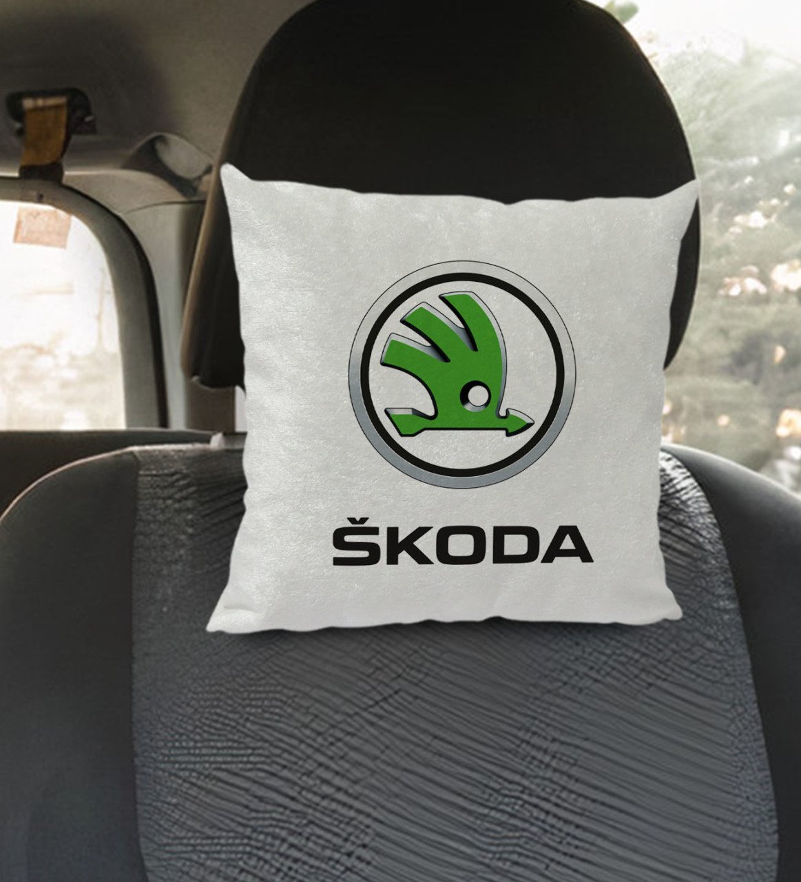 BK Gift Skoda Tasarımlı Kare Araç Koltuk Yastığı-1