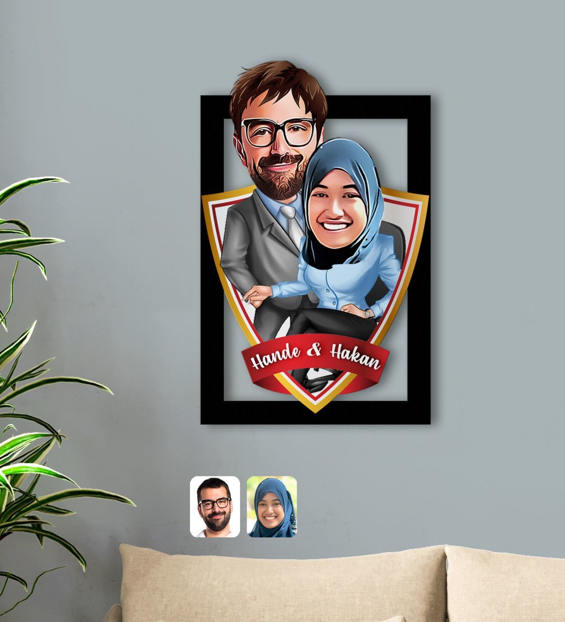 Kişiye Özel İsimli Sevgililer Karikatürlü 3D Ahşap Tablo-59