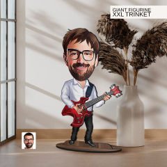 BK Gift Kişiye Özel Gitarist Karikatürlü Büyük Boy Ahşap Biblo-1 Arkadaşa Hediye , Sevgiliye Hediye, Kişiye Özel Biblolar