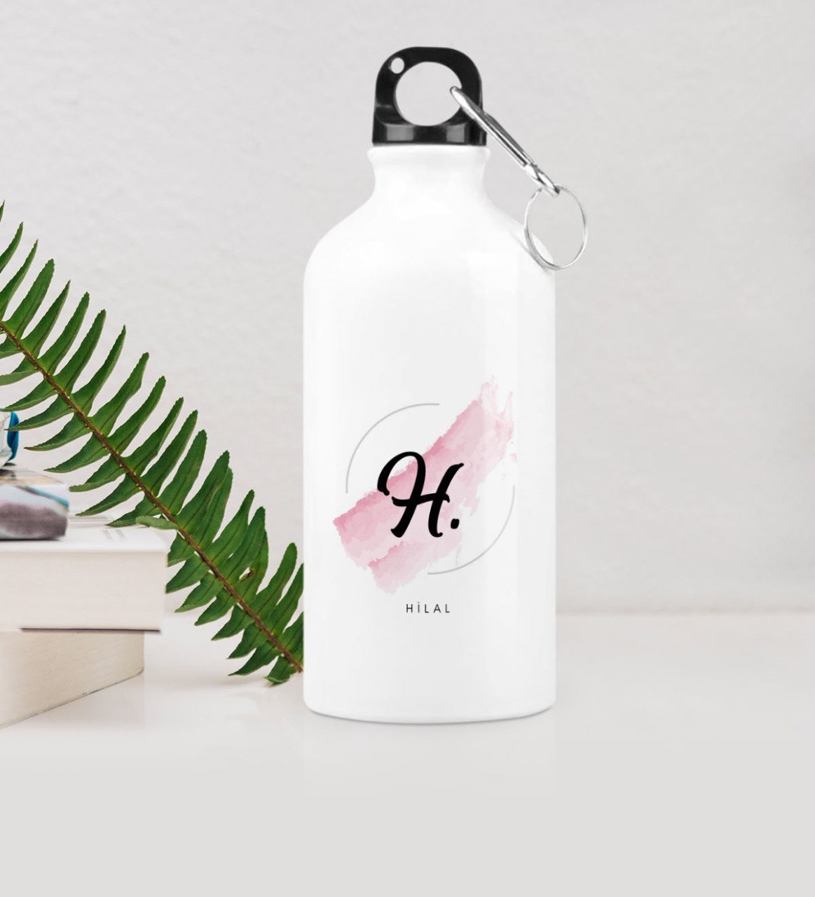 Kişiye Özel H Baş Harf ve İsimli Metal Suluk (500 ml.) Model 4