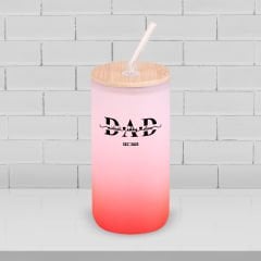 BK Gift İsimli Dad Tasarımlı Kırmızı Renk Pipetli Buzlu Cam Bardak 600ml - 1, Babaya Hediye, Doğum Günü Hediyesi