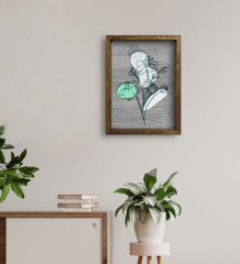 BK Home Minimal Çiçekler Tasarımlı Doğal Masif Ahşap Çerçeveli Tablo 45x65cm-3
